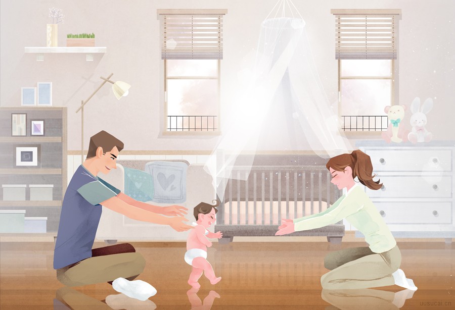 7款育儿母婴亲子活动插画一家三口插图海报模板psd分层设计素材