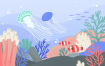 13款卡通海洋生物动物海底世界插画PSD格式