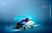 19款人工智能汽车自动驾驶泊车技术全息影像科技概念海报PSD设计素材