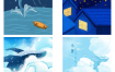 24款唯美水彩卡通晚安蓝鲸鱼装饰插画H5手机壁纸背景PSD设计素材
