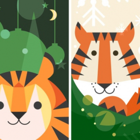 5款2022虎年卡通时尚可爱老虎红包贺卡封面插画海报ai矢量设计素材图