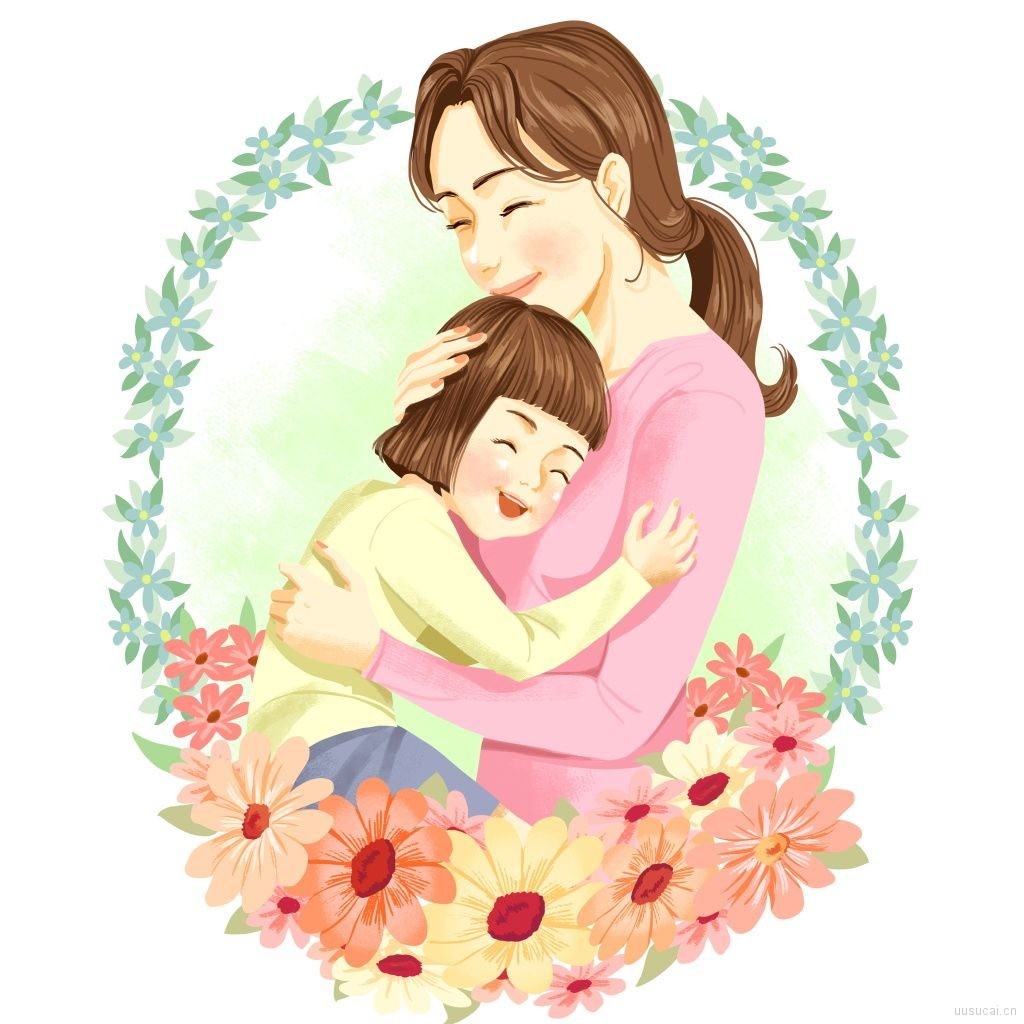 母亲节感恩家庭母女温馨卡通手绘风格插画图片-千库网