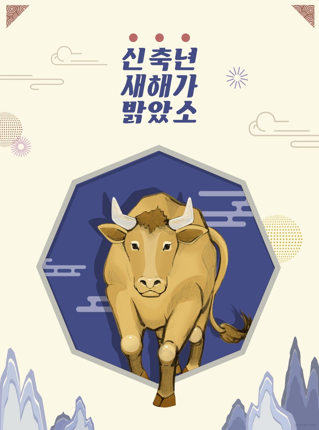 5款牛年新年新春春节插画psd素材 平面素材下载